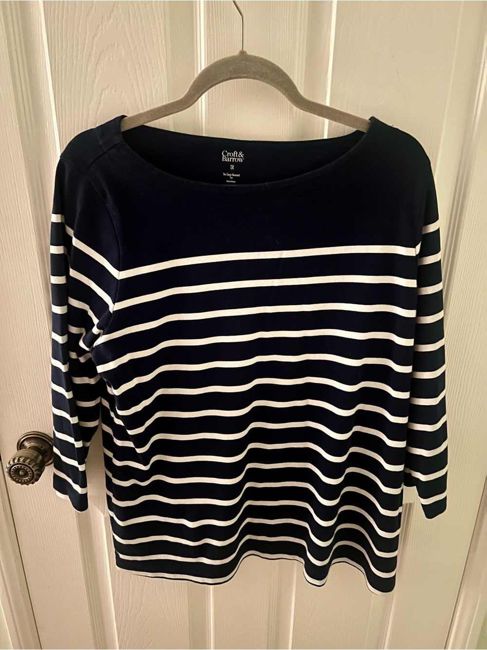croft & barrow Navy and White Striped Boatneck Top - 3/4 Sleeves 1X